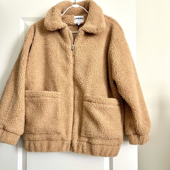 NWT I.AM.GIA Pixie Oversized Teddy Bomber Jacket in Caramel Size S - Picture 1 of 9